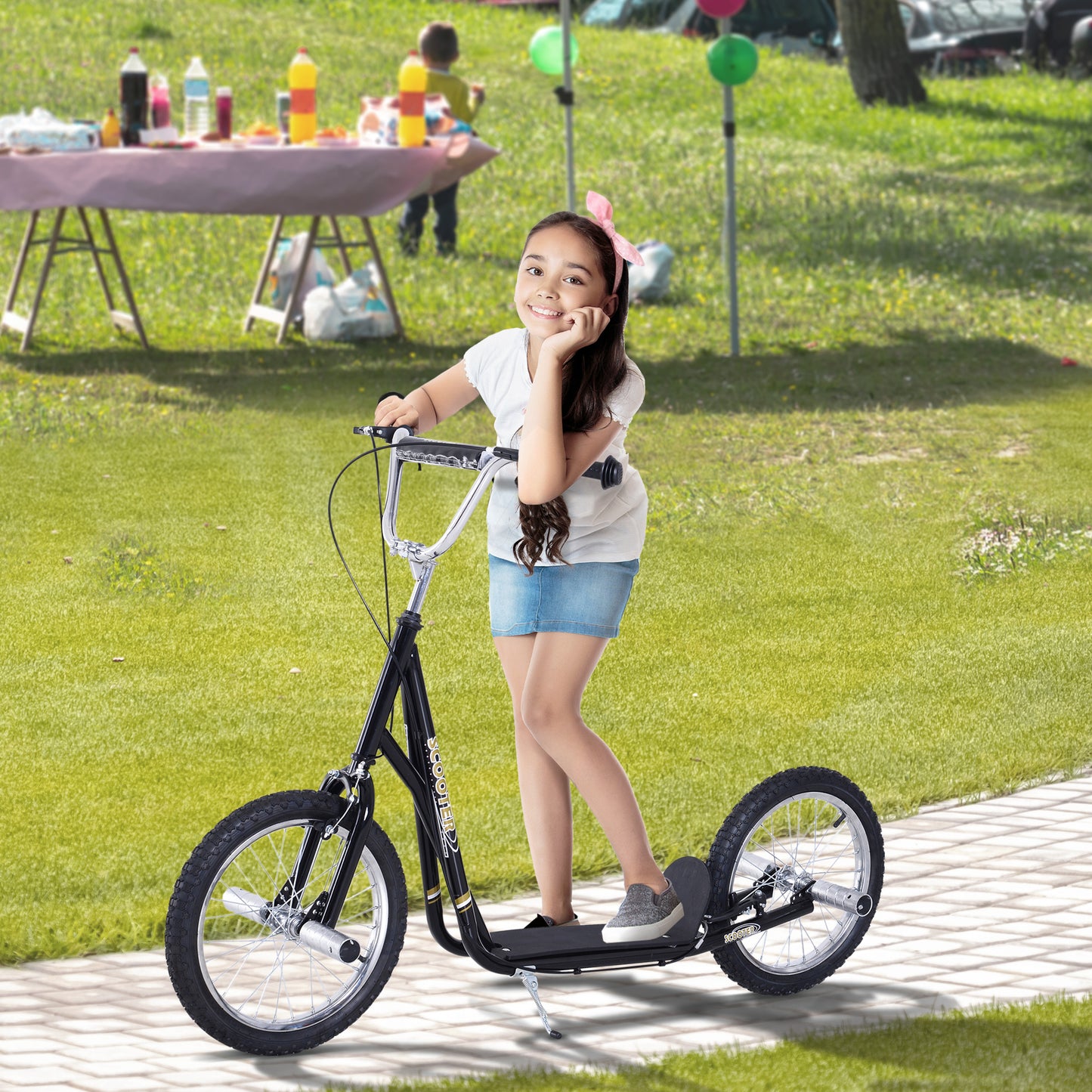 HOMCOM Youth Scooter Adult Teen Push Scooter Kids Children Stunt Scooter Bike Bicycle Ride On 16" Pneumatic Tyres (Black)