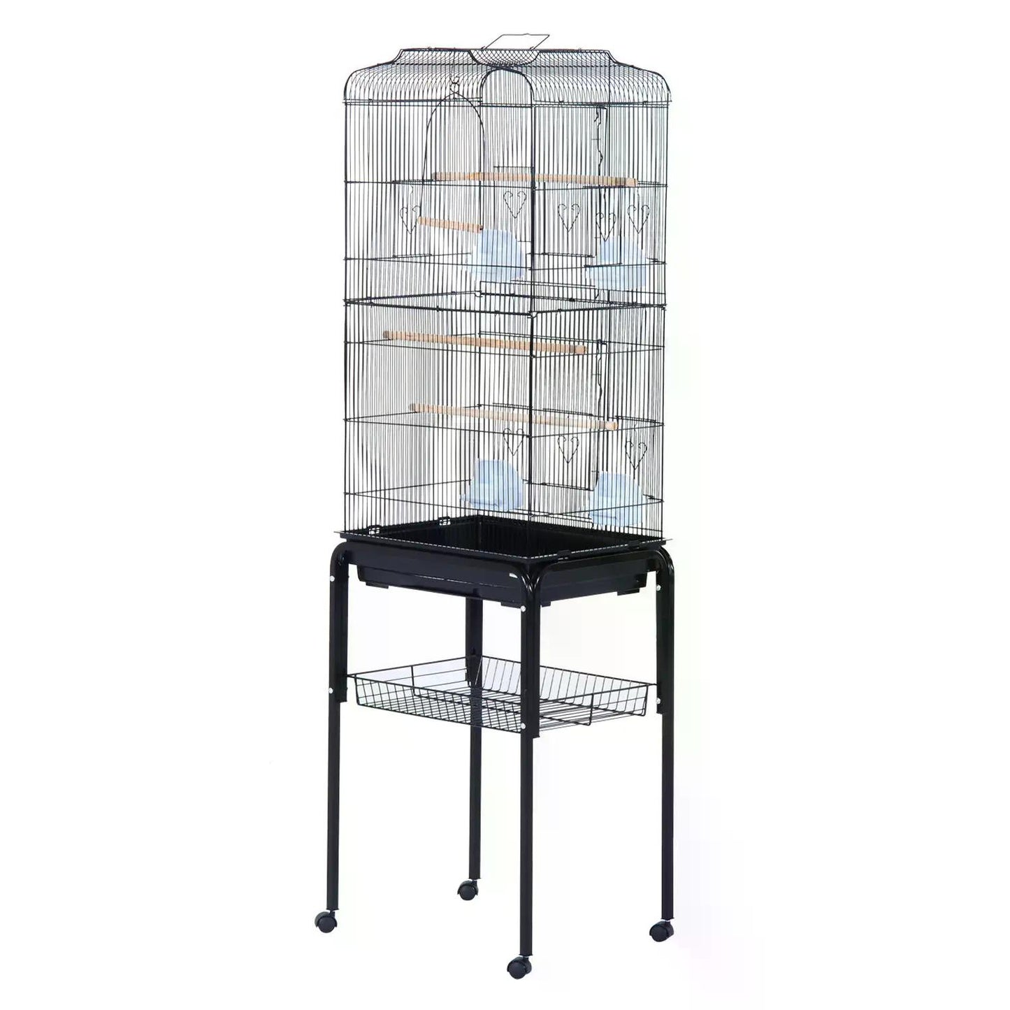 PawHut 153cm Metal Bird Cage Parrot Cage W/Removable Wheels Stand-Black