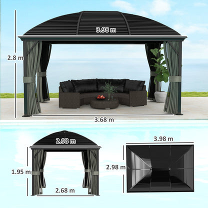 Outsunny 3 x 4m Hardtop Gazebo Canopy with Metal Roof, Aluminium Gazebo Permanent Pavilion with Netting and Curtains, Dark Grey