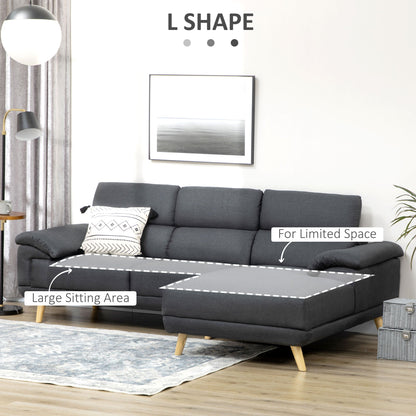 HOMCOM 3 Seater Corner Sofas for Living Room with Adjustable Headrest, Fabric L Shaped Sofa Settee, Couch, Dark Grey