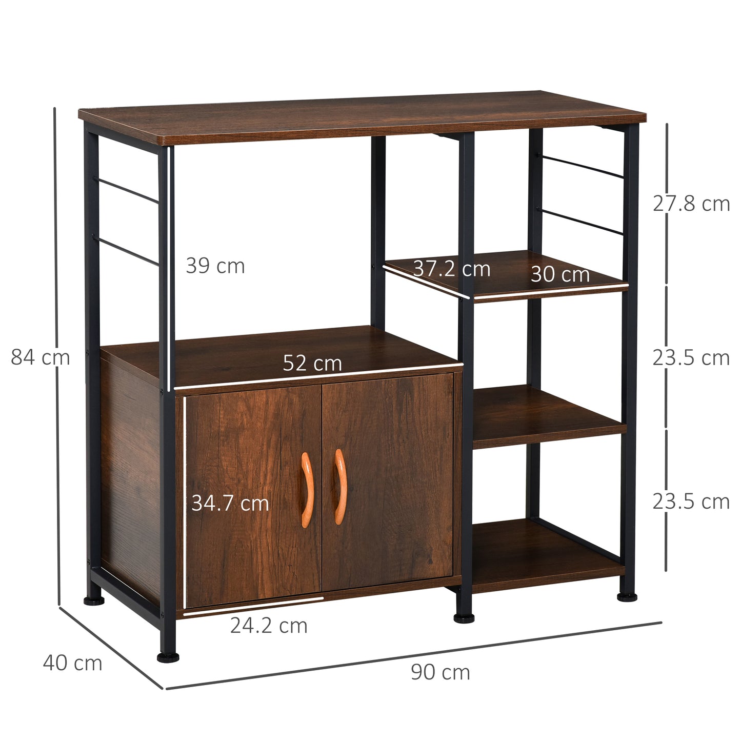 HOMCOM Industrial Storage Shelf Kitchen Cupboard Sideboard Metal Frame End Desk with Cabinet & Rack for Dining Room, Living Room