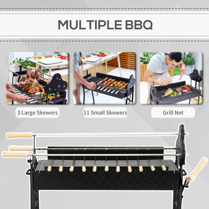 Outsunny Charcoal Barbecue Grill W/ 4 Wheels, size (85x36x90cm)-Black