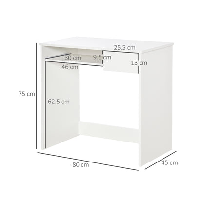 HOMCOM Compact Computer Table with Keyboard Tray Drawer Study Office Working Writing Desk, White