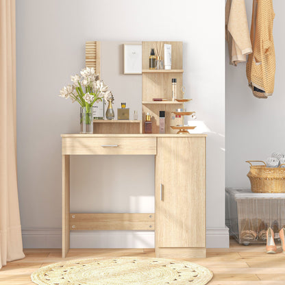 HOMCOM Simple and Modern Dressing Table, with Storage - Maple Wood-effect