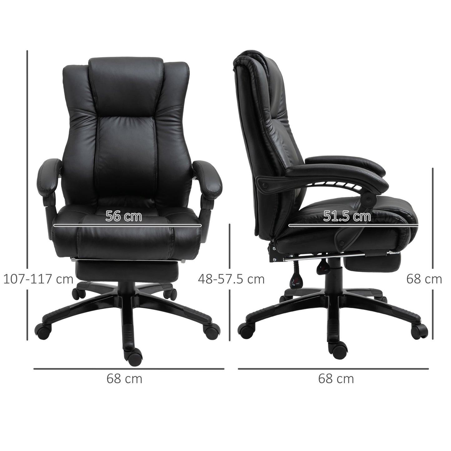 Vinsetto Executive Office Chair for Home, PU Leather Computer Chair, Swivel Desk Chair with Footrest, Wheels, Adjustable Height, Black