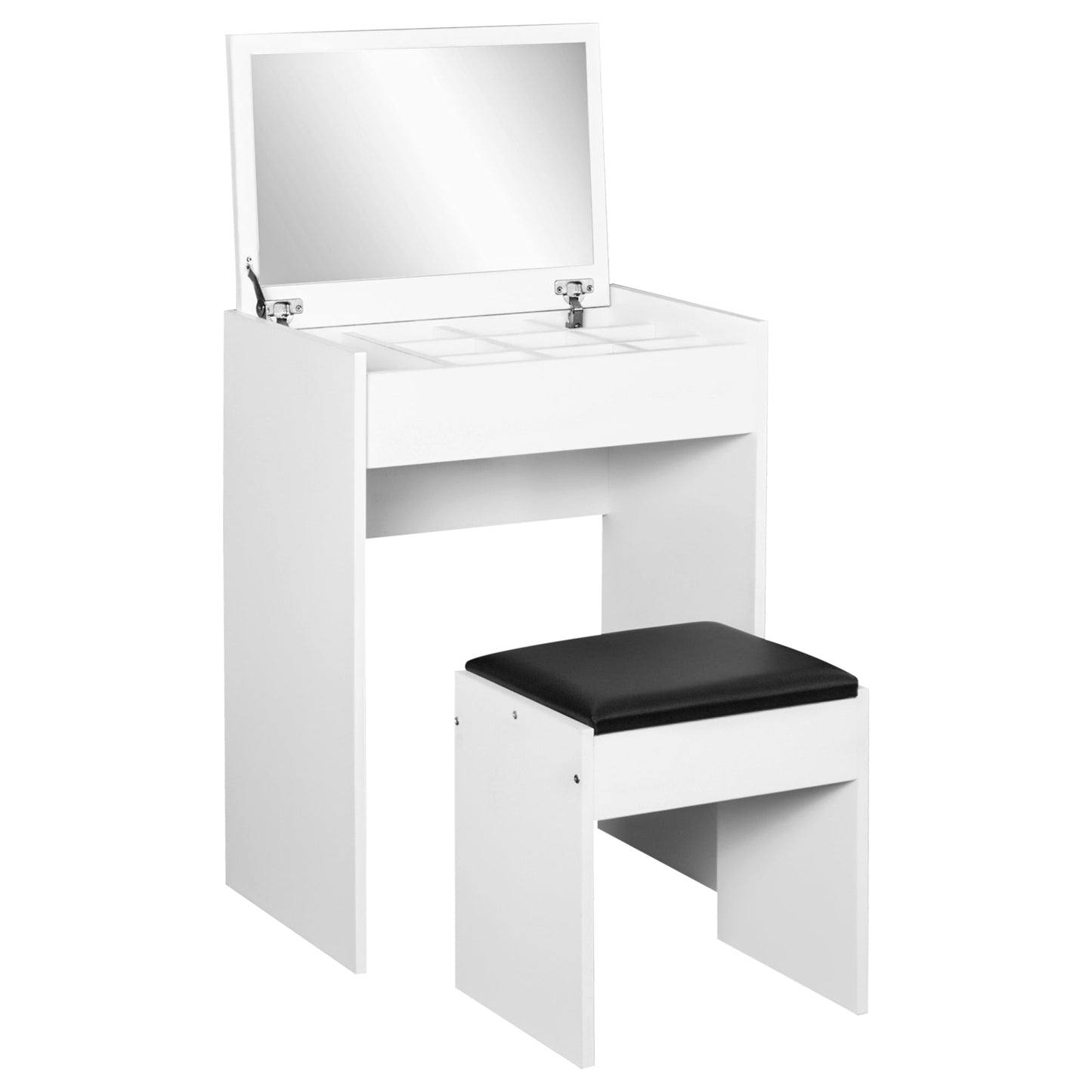 HOMCOM Dressing Table with Mirror and Stool, Vanity Makeup Table with Flip Up Mirror, Vanity Desk with Storage Unit and Padded Seat, White