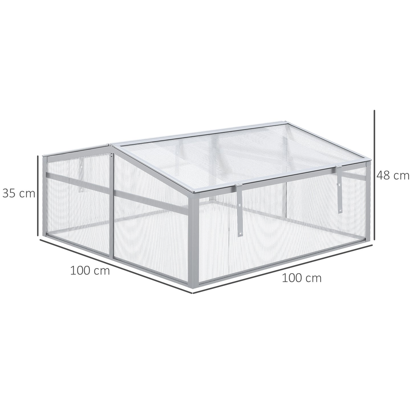 Outsunny Cold Frame, Outdoor Greenhouse, Polycarbonate Grow House Flower Vegetable Plants Raised Bed Garden Allotment Protector Aluminium Frame 100 x 100 x 48 cm