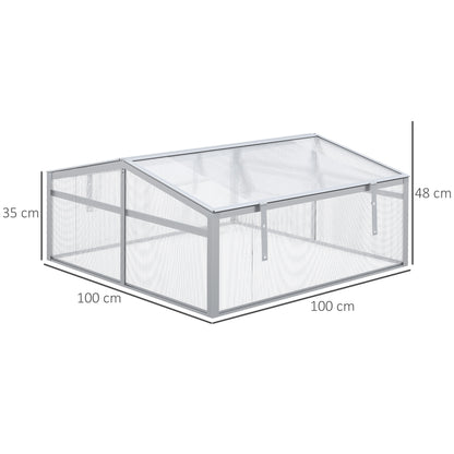 Outsunny Cold Frame, Outdoor Greenhouse, Polycarbonate Grow House Flower Vegetable Plants Raised Bed Garden Allotment Protector Aluminium Frame 100 x 100 x 48 cm