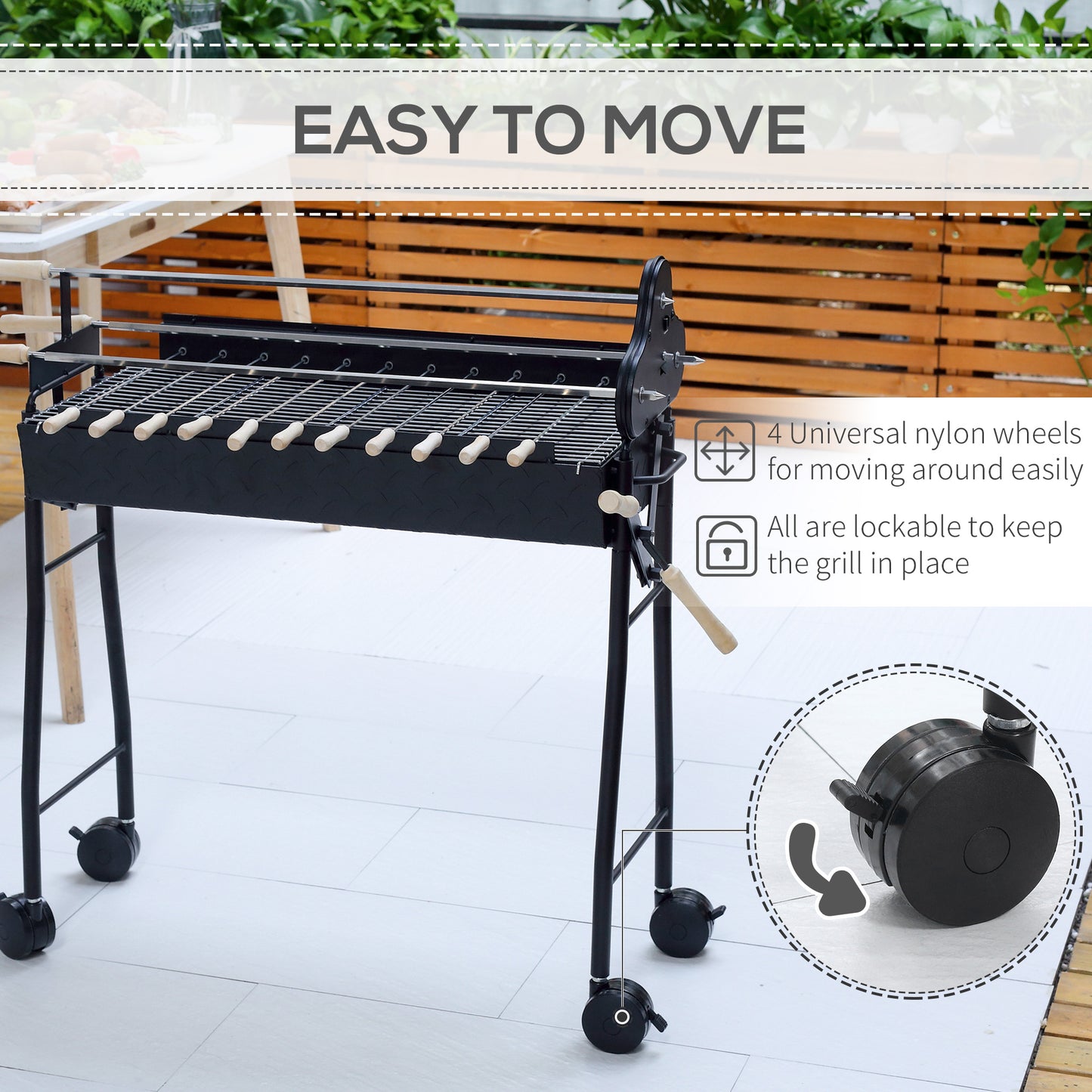 Outsunny Charcoal Barbecue Grill W/ 4 Wheels, size (85x36x90cm)-Black