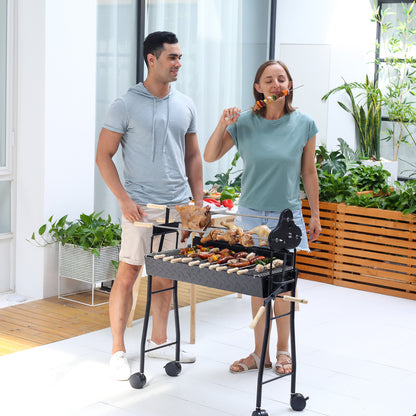 Outsunny Charcoal Barbecue Grill W/ 4 Wheels, size (85x36x90cm)-Black