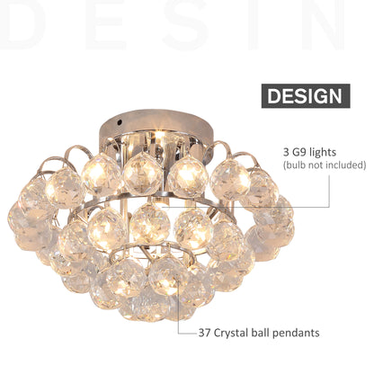 HOMCOM Crystal Ceiling Lamp Chandelier Hallway Flush Mount Pendant 3 Light √ê¬§30cm Silver