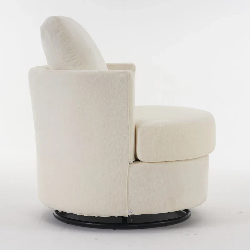 Chenille Swivel Recliner with Back Cushion, Thick Foam Padding, 360° Rotation, 83x78.5x86 cm, Ivory