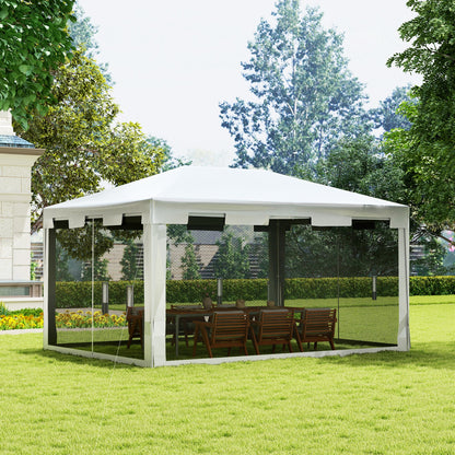 Outsunny 4 m x 3 m Gazebo with Sides, Outdoor Party Tent, Sun Shade Canopy with Mesh Sidewalls, White