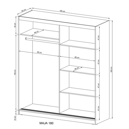 Maja I Alu Sliding Door Wardrobe 180cm