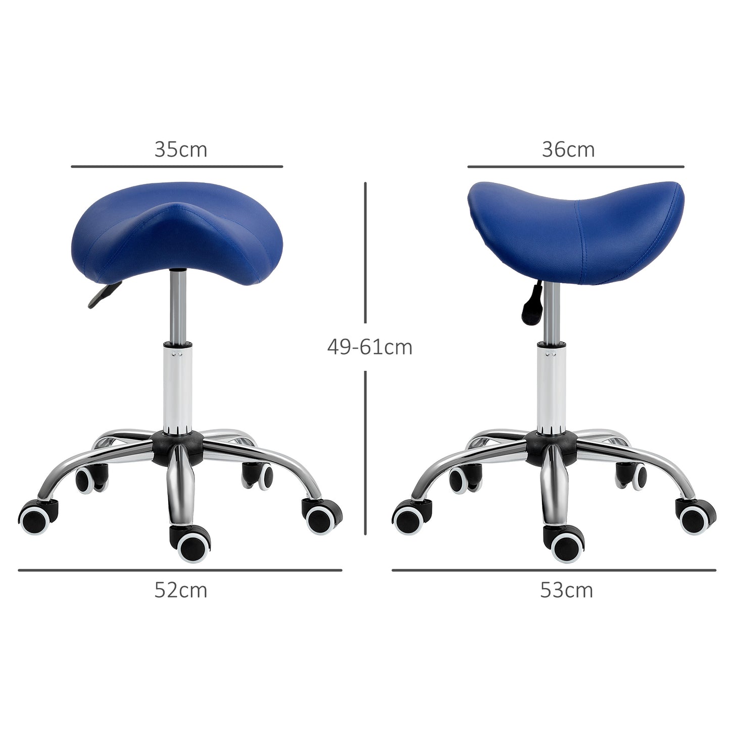 HOMCOM Saddle Stool, Height Adjustable Salon Chair for Massage Spa, Faux Leather, Dark Blue