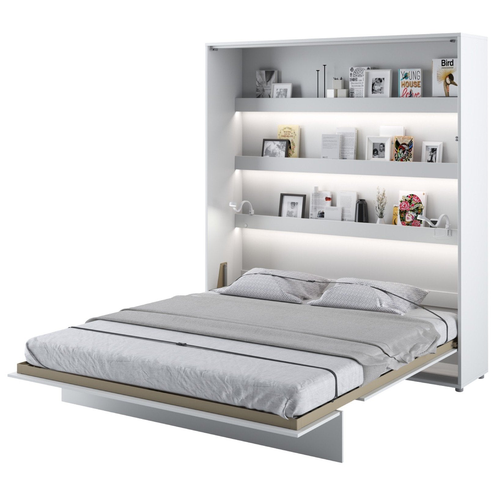 BC-13 Vertical Wall Bed Concept 180cm With Storage Cabinets and LED - Furniture Gold