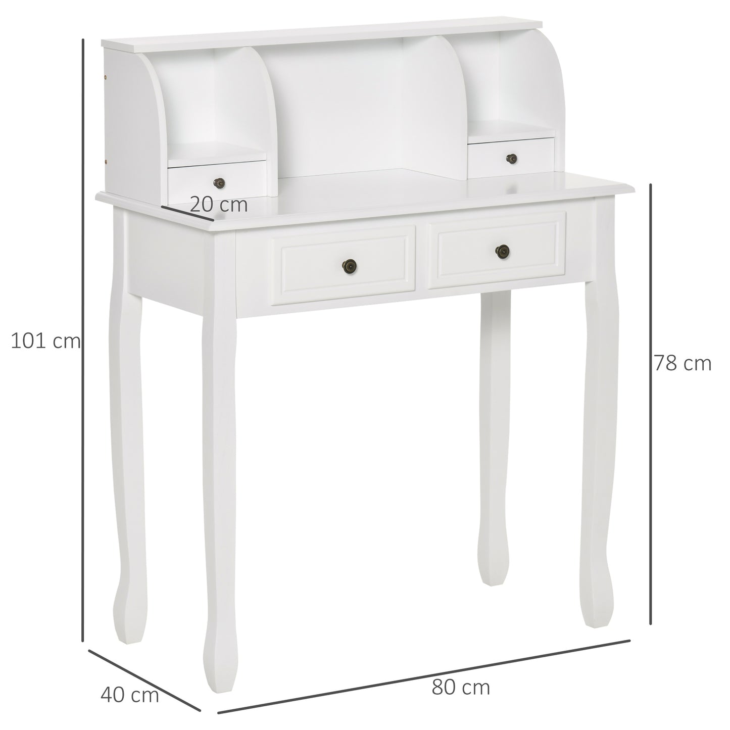 HOMCOM Dressing Table Vanity Make-Up 4 Drawers Dividers Console Desk Bedroom Furniture Nightstand Cosmetic Storage White