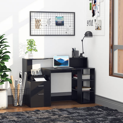 HOMCOM Computer Desk with Drawers and Storage Shelves, Reception Desk, Study Workstation for Home Office, 137 x 55 x 92cm, Black