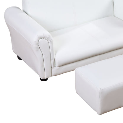 HOMCOM Kids Sofa Bed Kids Twin Sofa Toddler Chair 2 Seater Kids Twin Sofa Chair Boys Girls Couch w/ Footstool (White)