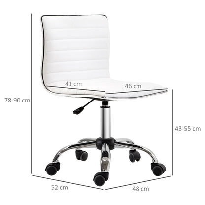 HOMCOM Adjustable Swivel Office Chair with Armless Mid-Back in PU Leather and Chrome Base - White