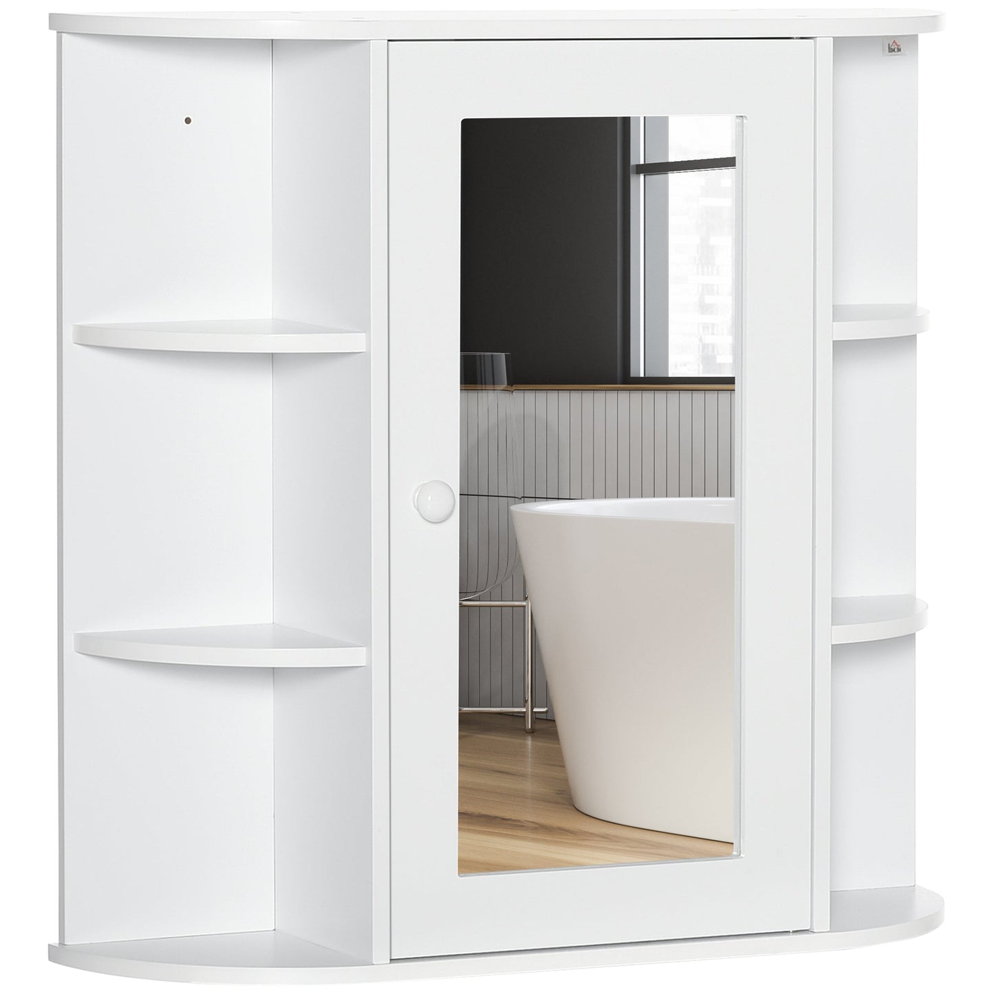 HOMCOM Wall Mounted Bathroom Cabinet with Mirror Single Door Storage Organizer 2-tier Inner Shelves White