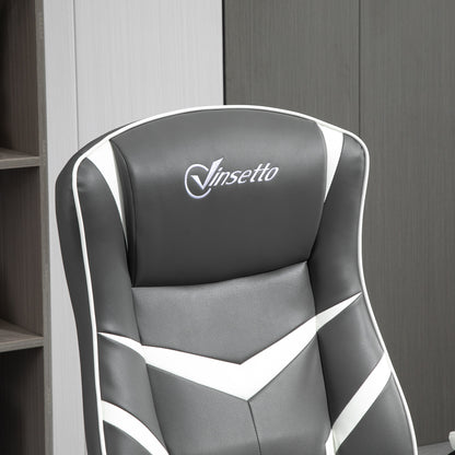 Vinsetto Gaming Chair Ergonomic Computer Chair with Adjustable Height Pedestal Base, Home Office Desk Chair PVC Leather Exclusive Swivel Chair Grey