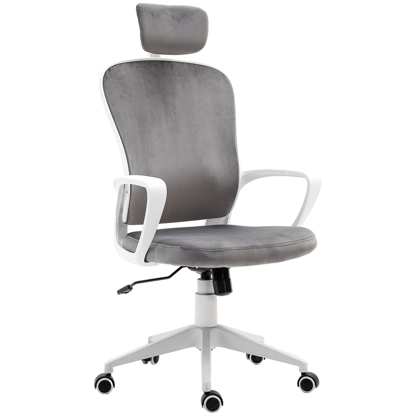 Vinsetto Office Chair, Ergonomic Desk Chair, High Back Velvet Fabric Computer Chair with Adjustable & Liftable Headrest for Home, Grey