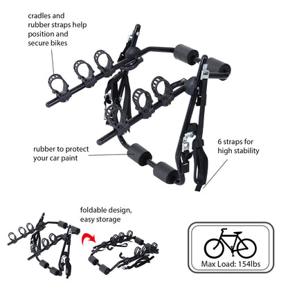 HOMCOM Metal 3 Bike Rear Hitch Mount w/ Fix Strap Black