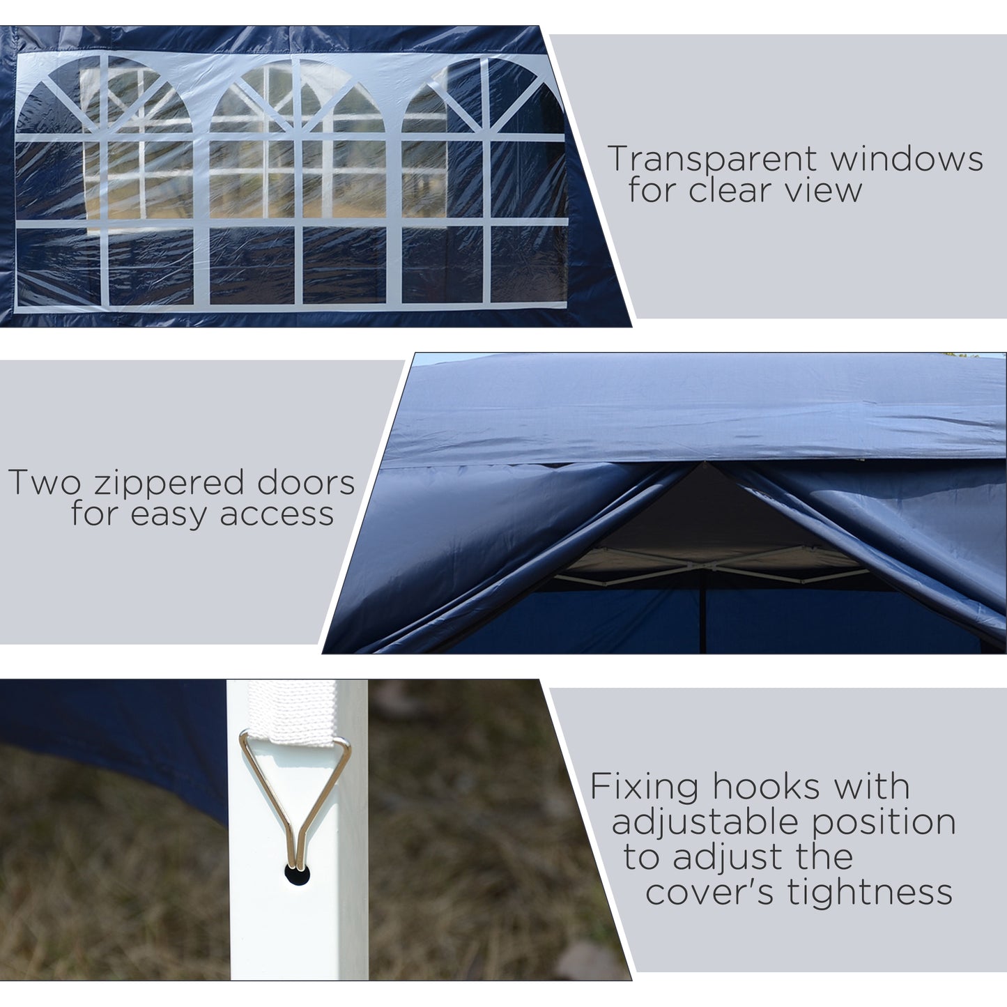 Outsunny 3 x 3 m Garden Pop Up Gazebo, Wedding Party Tent Marquee, Water Resistant Awning Canopy with Sidewalls, Windows, Carry Bag, Blue