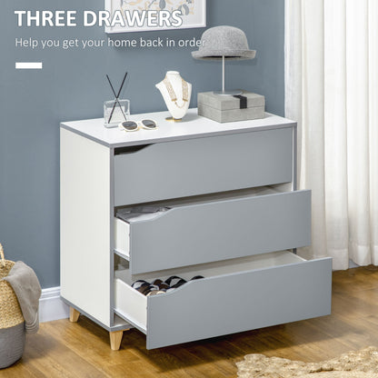 HOMCOM Drawer Chest, 3-Drawer Storage Cabinet Unit with Pine Wood Legs for Bedroom, Living Room, 75cmx42cmx75cm, Grey