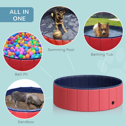 PawHut Foldable Dog Paddling Pool Pet Cat Swimming Pool Indoor/ Outdoor Collapsible Summer Bathing Tub Shower Tub Puppy Washer, √é¬¶ 100 x 30H cm, Red