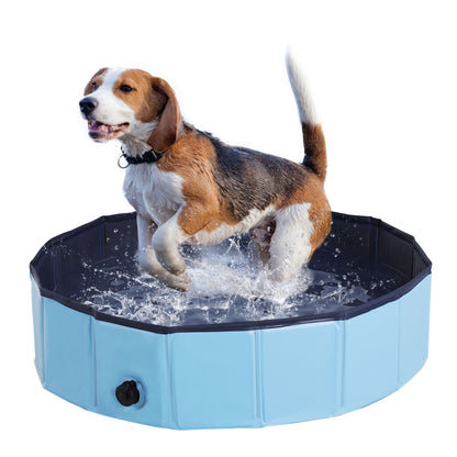 PawHut Foldable Dog Paddling Pool Pet Cat Swimming Pool Indoor/Outdoor Collapsible Summer Bathing Tub Shower Tub Puppy Washer (√é¬¶80 √É‚Äî 20H cm, Blue)