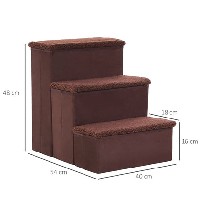 PawHut Pet Stairs Washable Fleece Faux Suede Cover 3 Step Dog Cat Foldable Portable Mobility Assistance 41 x 19cm Brown