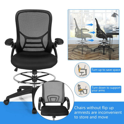 Mesh Drafting Chair with Flip-up Armrests and Mid-Back Padded