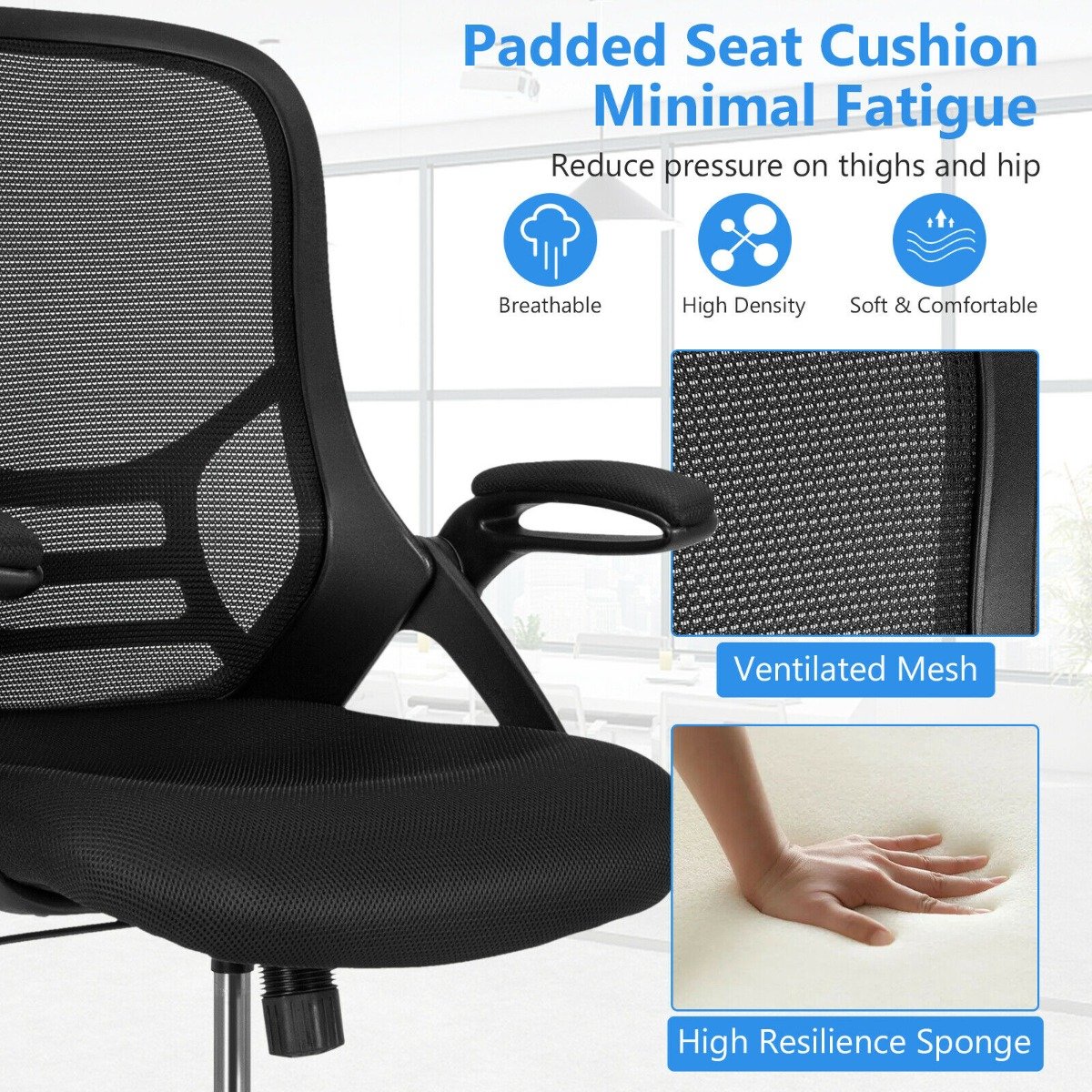 Mesh Drafting Chair with Flip-up Armrests and Mid-Back Padded