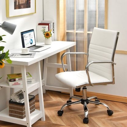 Height Adjustable Rolling High-Back Executive Chair for Home Office-White