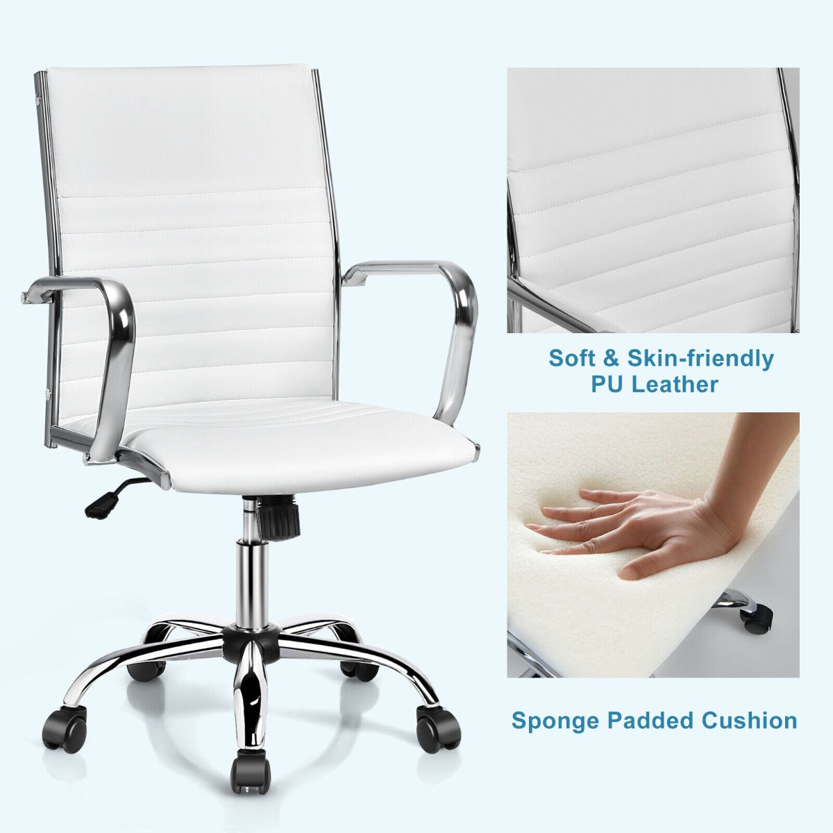 Height Adjustable Rolling High-Back Executive Chair for Home Office-White