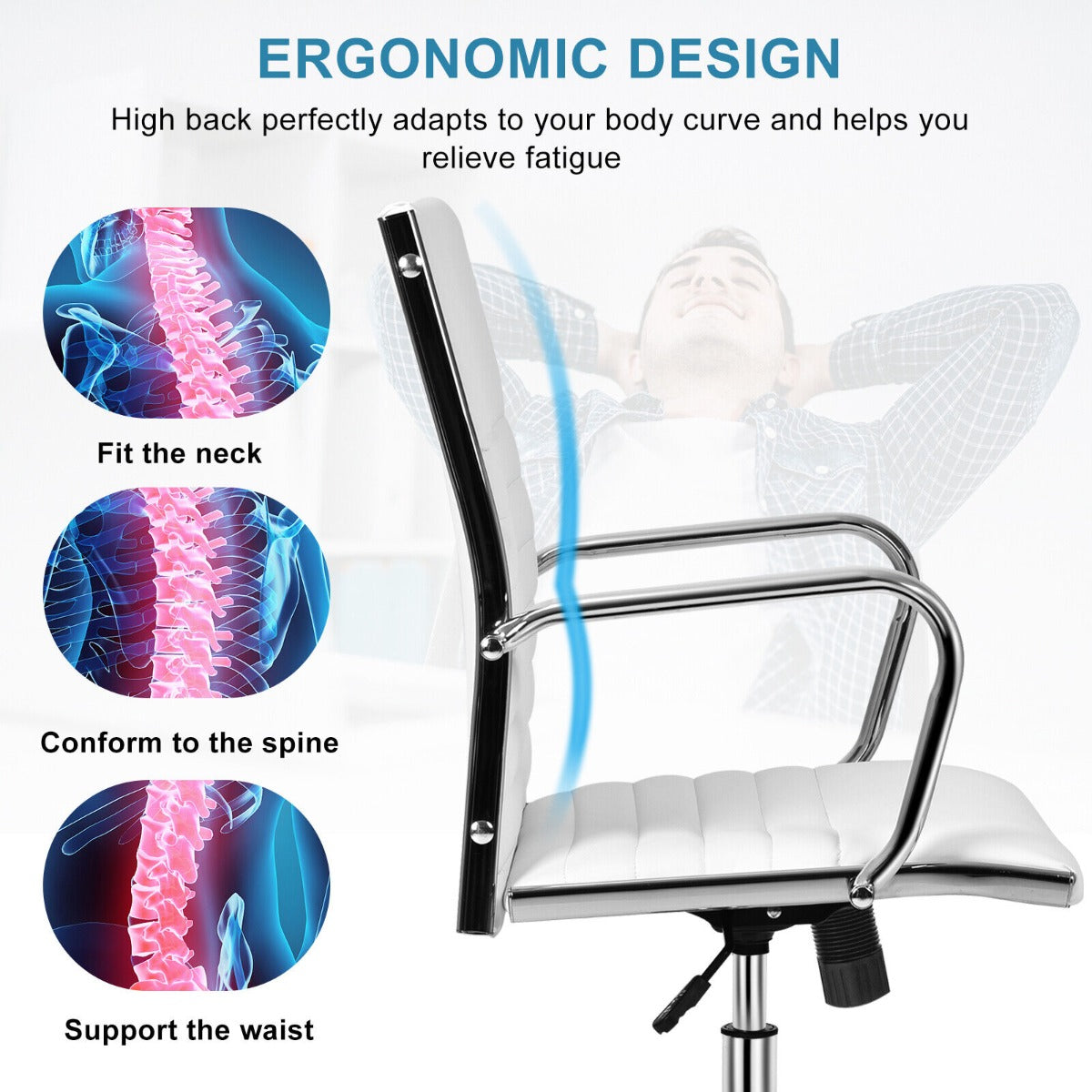 Height Adjustable Rolling High-Back Executive Chair for Home Office-White