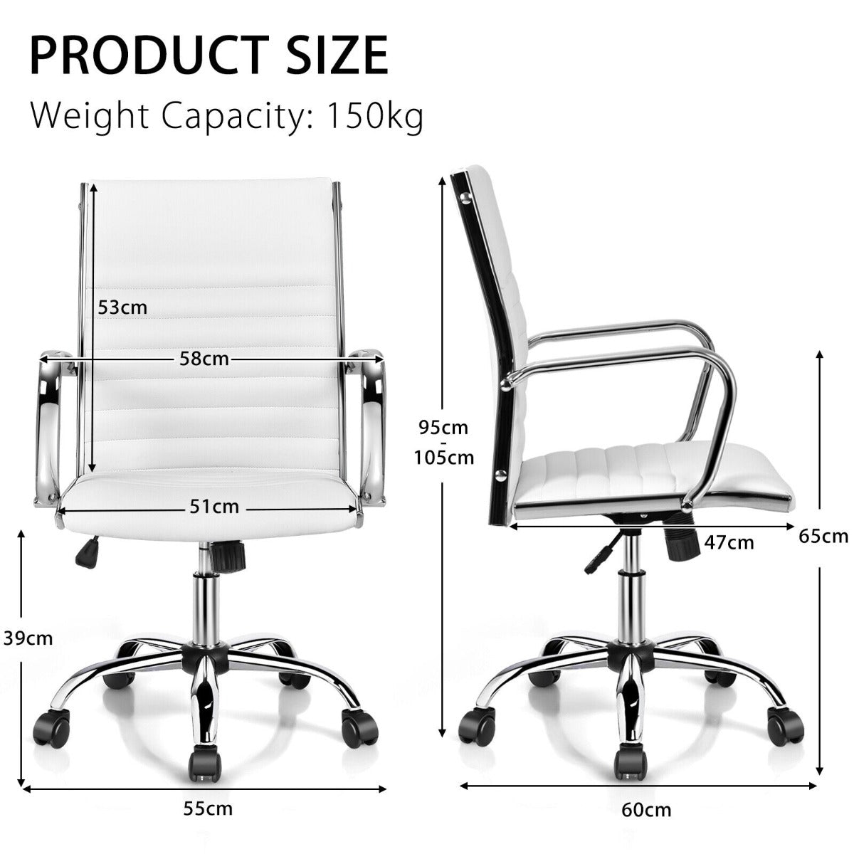 Height Adjustable Rolling High-Back Executive Chair for Home Office-White