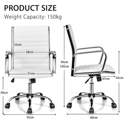 Height Adjustable Rolling High-Back Executive Chair for Home Office-White