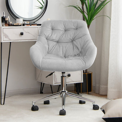 Velvet Leisure Armchair Adjustable Chair with Rolling Casters for Office-Grey