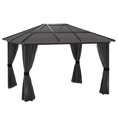 Outsunny 3 x 4m Hard Top Gazebo Garden Pavilion with Netting and Curtains, Polycarbonate Roof and Aluminium Frame