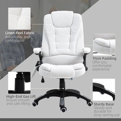 Vinsetto Massage Recliner Chair Heated Office Chair with Six Massage Points Linen-Feel Fabric 360√Ç¬∞ Swivel Wheels Cream White