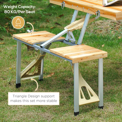 Outsunny Cunninghamia Board Portable Picnic Table Bench Set Natural Wood Color