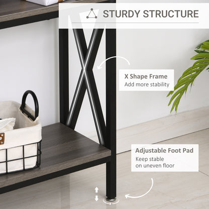 HOMCOM Console Table, Entryway Table with 3 Compartments, Metal Frame, Adjustable Feet for Living Room, Hallway, Grey