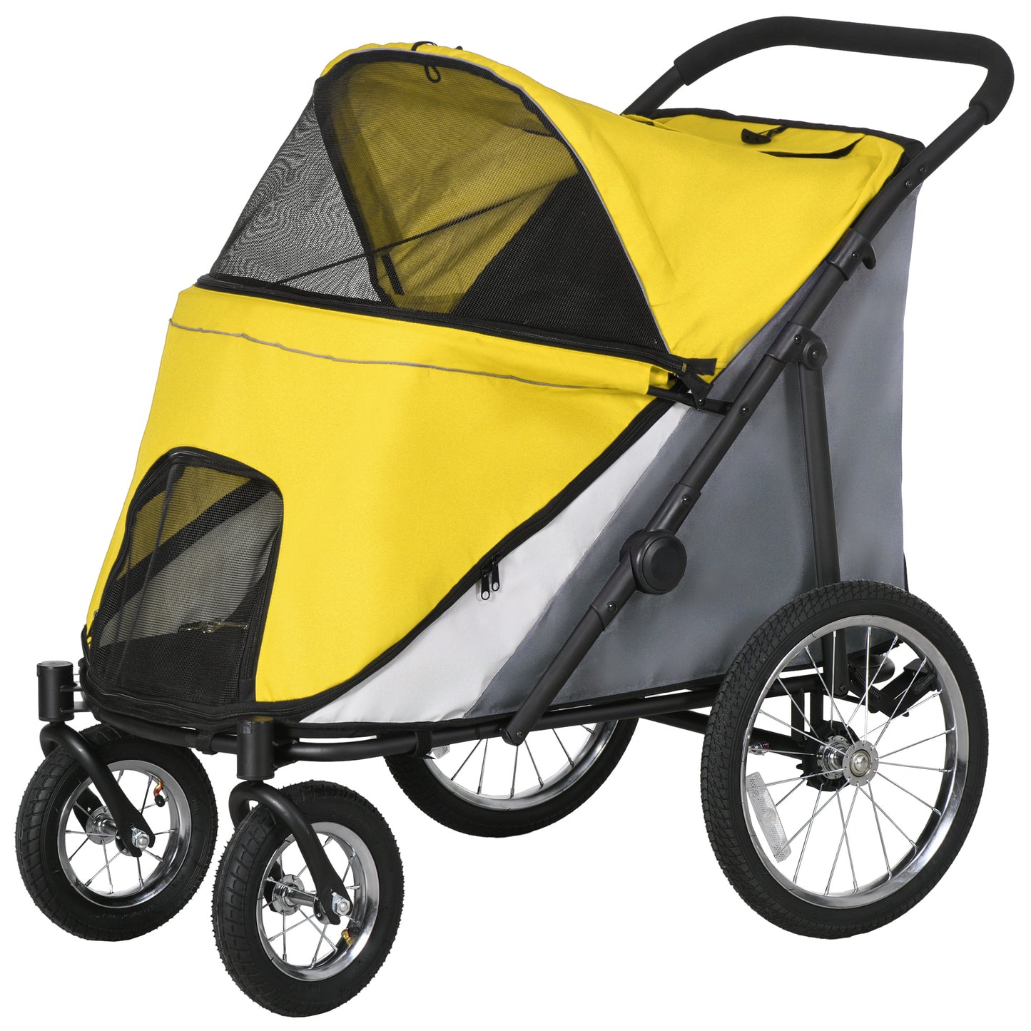 PawHut Foldable Pet Stroller, with Washable Cushion, Storage Bags, Safety Leash, for Medium, Large Dogs, Catts, Travel - Yellow