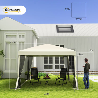 Outsunny 3 x 3(m) Pop Up Gazebo Canopy Tent with Carry Bag, Height Adjustable Mesh Screen House, Portable Garden Outdoor Shade Shelter