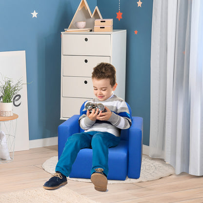 HOMCOM Kids Armchair Toddler Sofa Children's Chair, 2 in 1 Kids Table Chair Set with Wooden Frame, for 3 Years Old Boys Blue