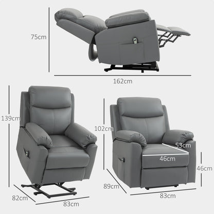 HOMCOM Faux Leather 70√Ç¬∞ Electric Riser Recliner Chair, Charcoal Grey