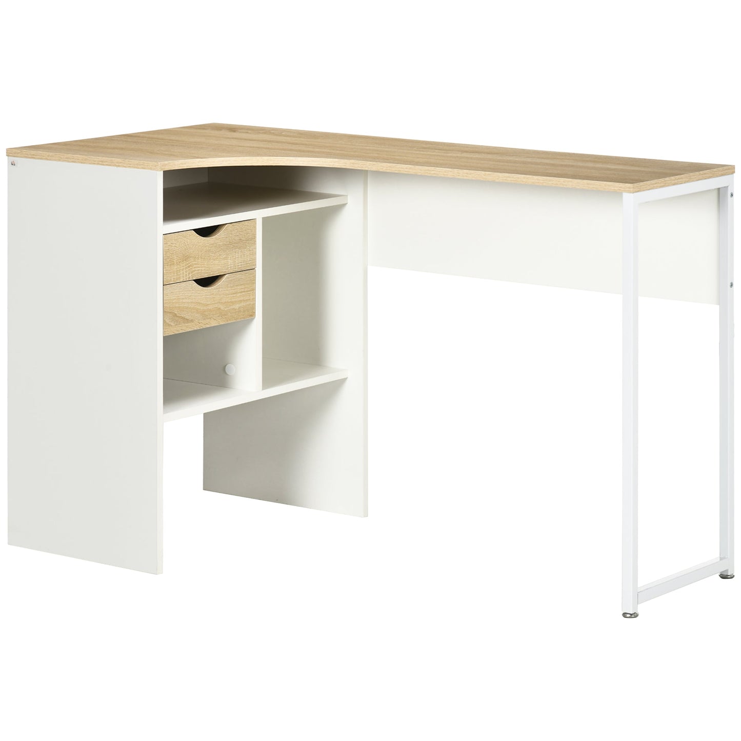 HOMCOM L Shaped Desk, 120cm Computer Desk, Corner Desk with 2 Drawers and 3 Storage Compartments for Home Office, Study Workstation, Oak